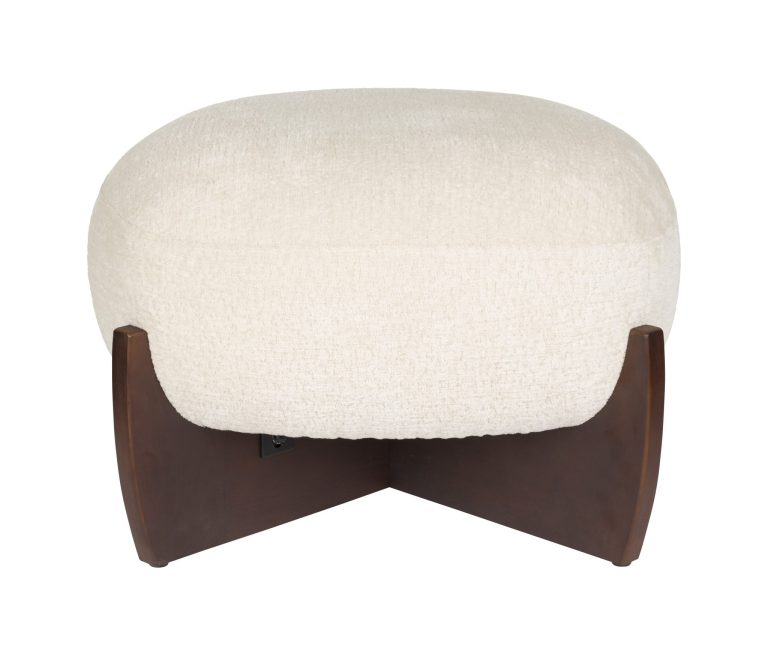 Dutchbone Hocker Emilius Bouclé en rubberhout - Wit