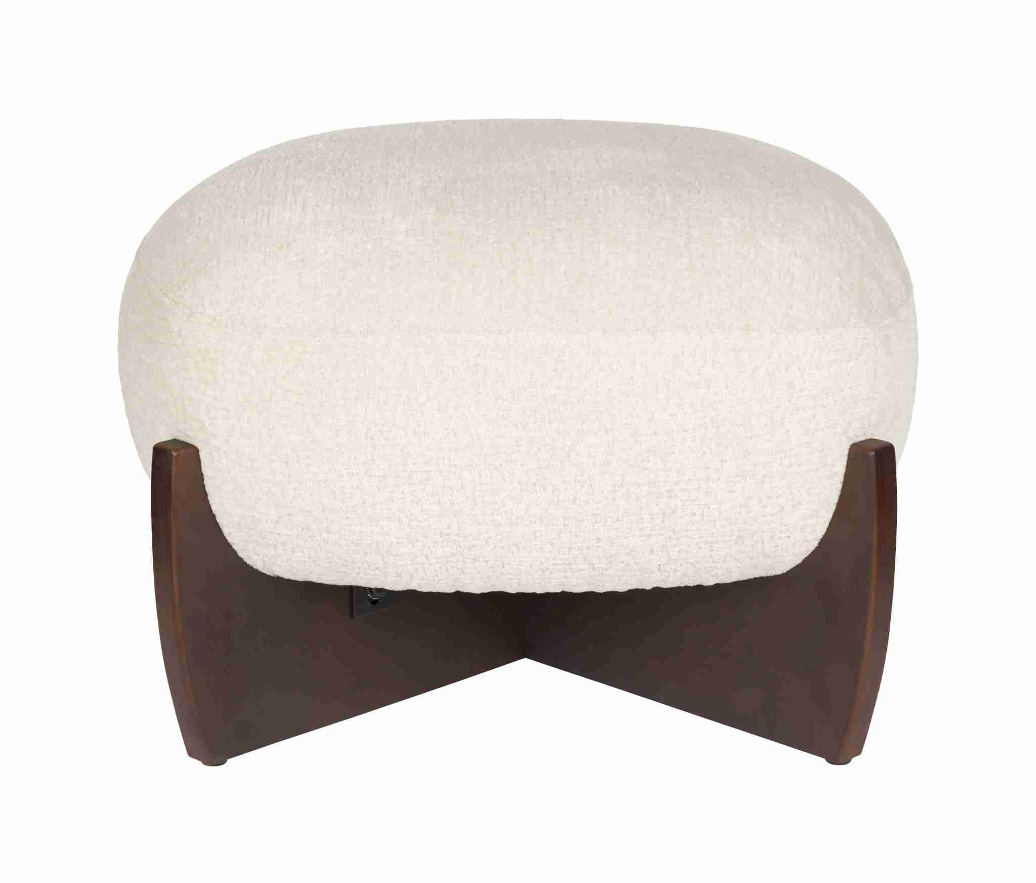 Dutchbone Hocker Emilius Bouclé en rubberhout - Wit