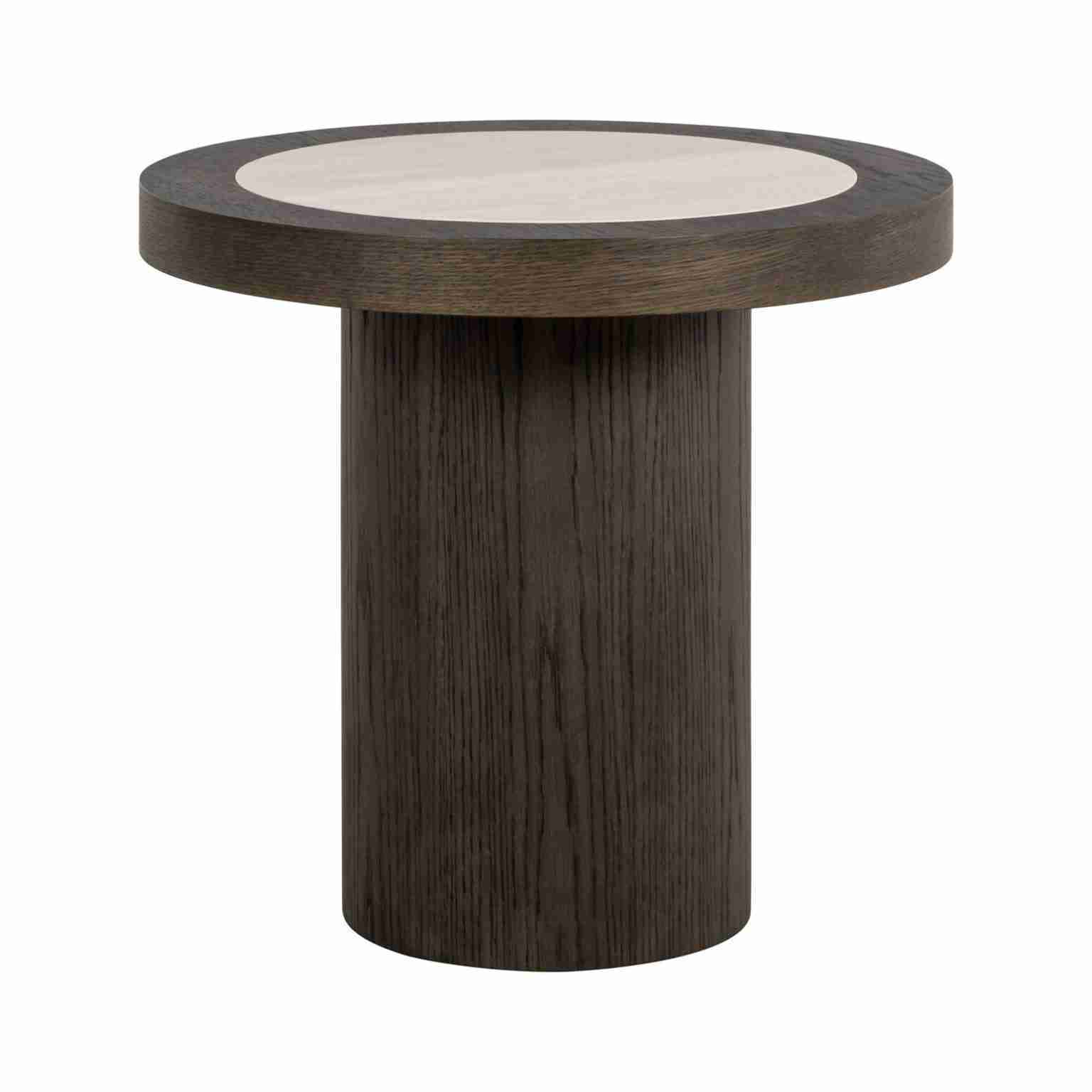 Richmond Ronde Bijzettafel Nando Travertinlook en eiken, 60cm - Bruin