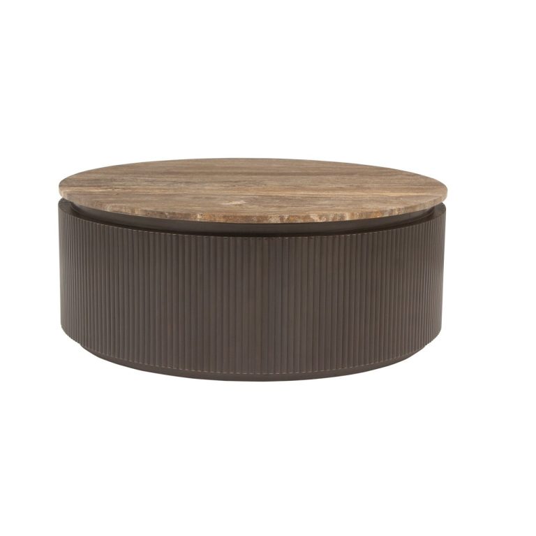 Richmond Ronde Salontafel Russo Travertin en brass, 90cm - Bruin