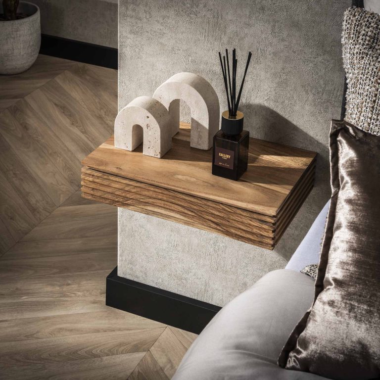 LifestyleFurn Zwevend Nachtkastje Tamia 40cm breed, Acaciahout, Set van 2 stuks - Massief acacia naturel