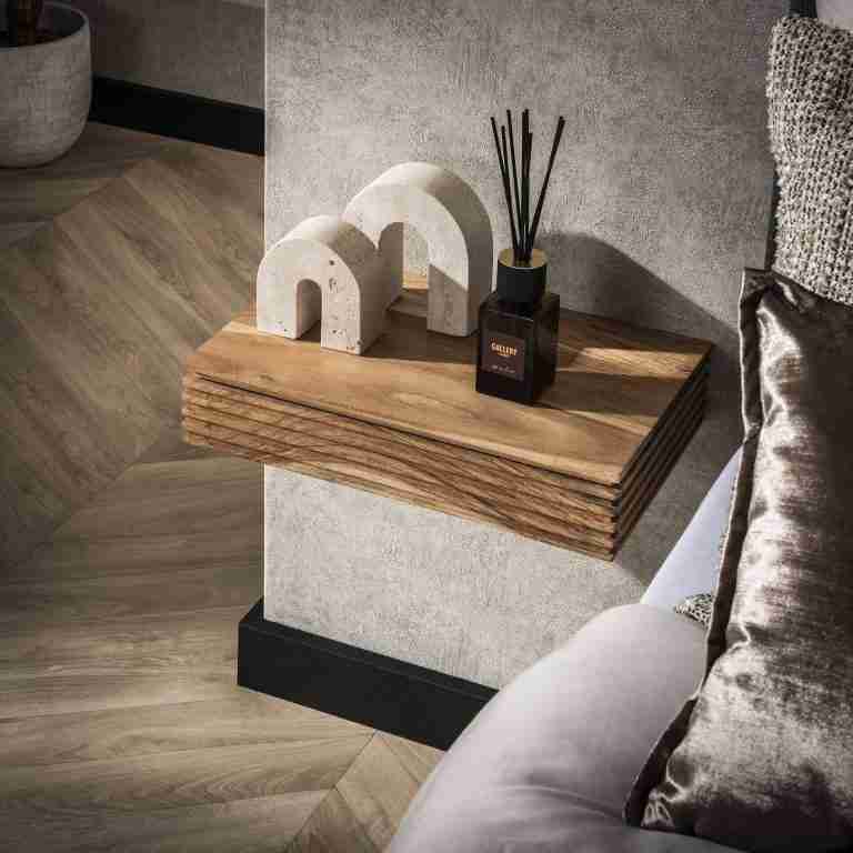 LifestyleFurn Zwevend Nachtkastje Tamia 40cm breed, Acaciahout, Set van 2 stuks - Massief acacia naturel