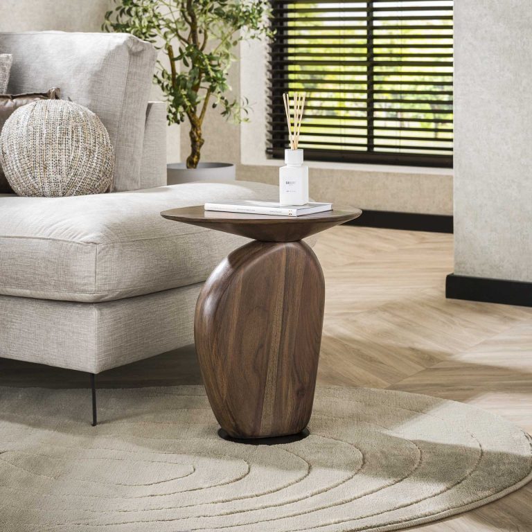 LifestyleFurn Organische Bijzettafel Linsie Acaciahout, 45 x 36cm - Massief acacia glaze brown - Rond