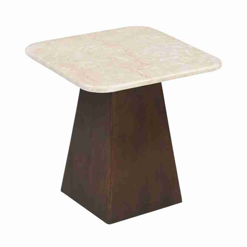 Sohome Vierkante Bijzettafel Margred Marmer en mangohout, 45 x 45cm - Beige