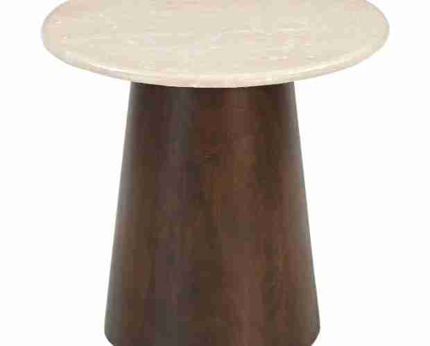 Sohome Ronde Bijzettafel Margred Marmer en mangohout, 45cm - Beige