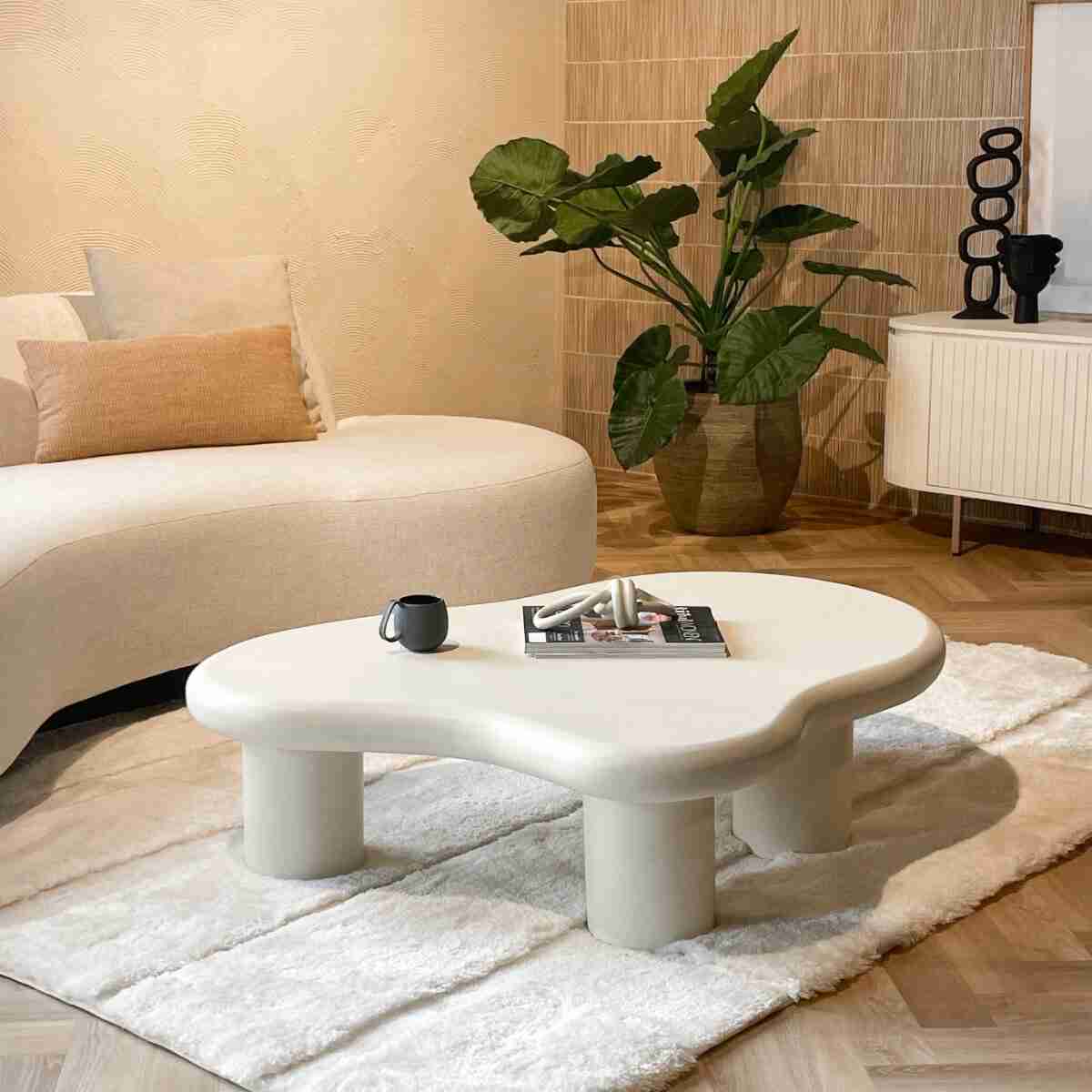 Brix Organische Salontafel Feline Beton Ciré, 120 x 88cm - Wit