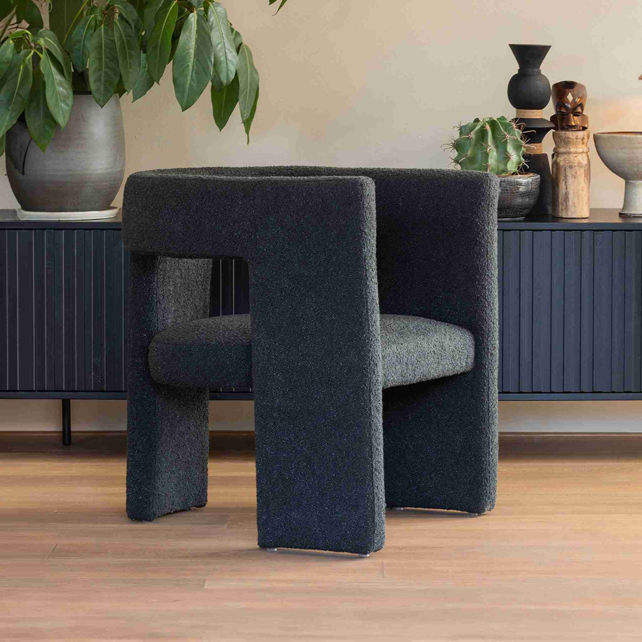 WOOOD Fauteuil Tiwa Bouclé - Donkergrijs - Exclusive