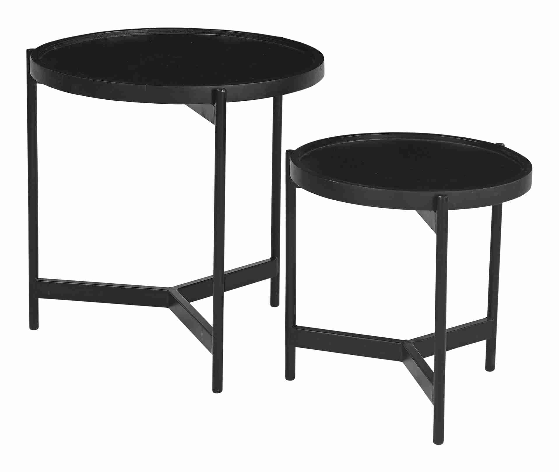 Artistiq Ronde Bijzettafel Davona Mangohout, Set van 2 stuks - Zwart