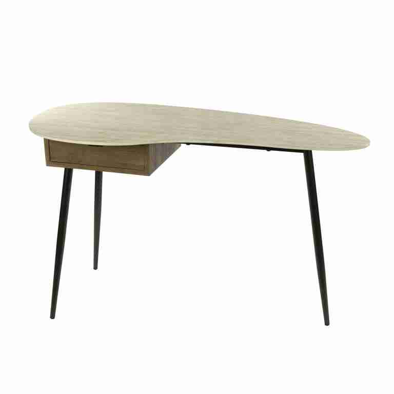 LifestyleFurn Bureau/Kaptafel Jaems Travertin- en eikenlook, 127 x 62cm - Beige