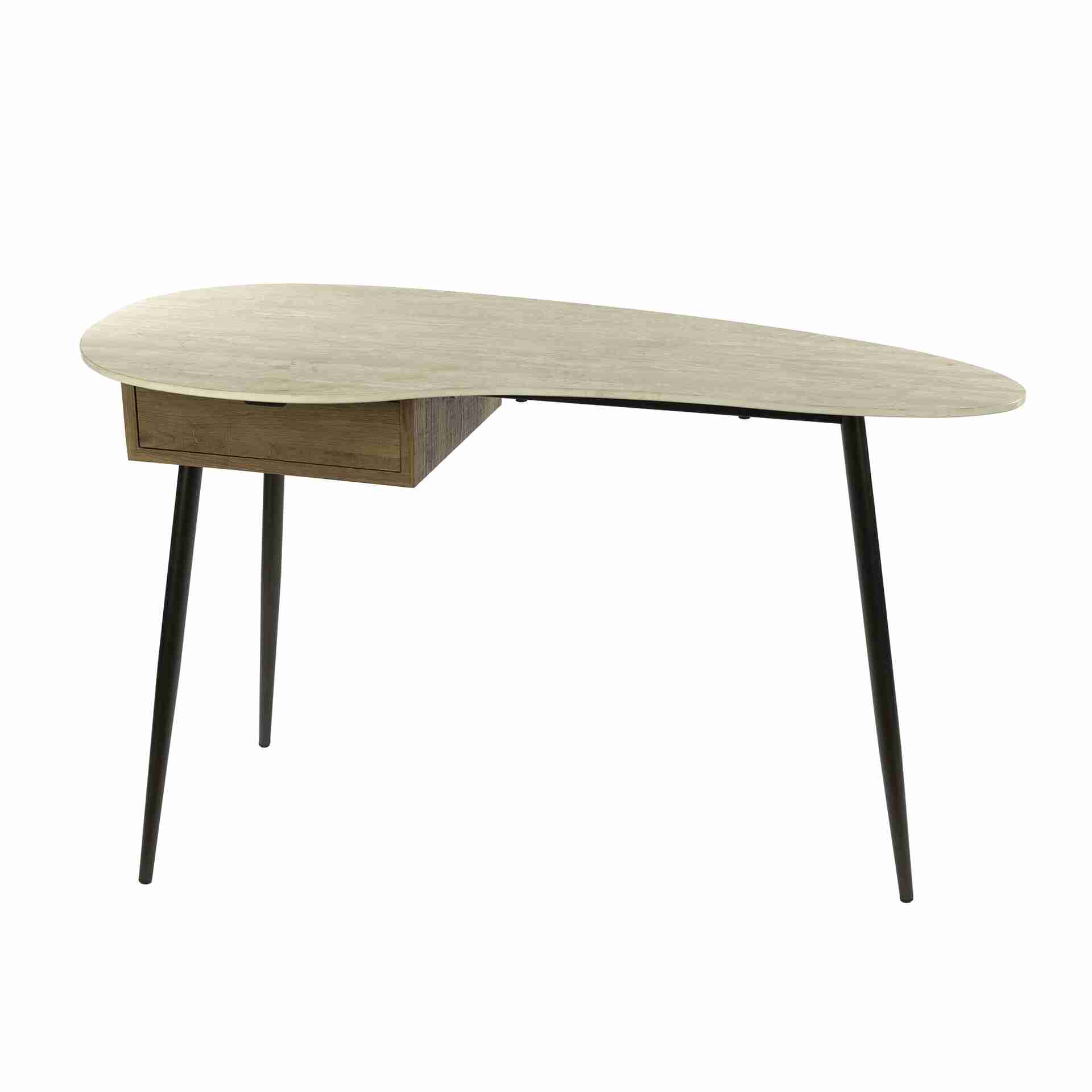 LifestyleFurn Bureau/Kaptafel Jaems Travertin- en eikenlook, 127 x 62cm - Beige