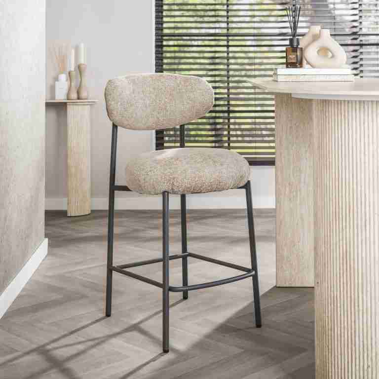 LifestyleFurn Barstoel Lawson Renegade stof - Zand (zithoogte 67cm)