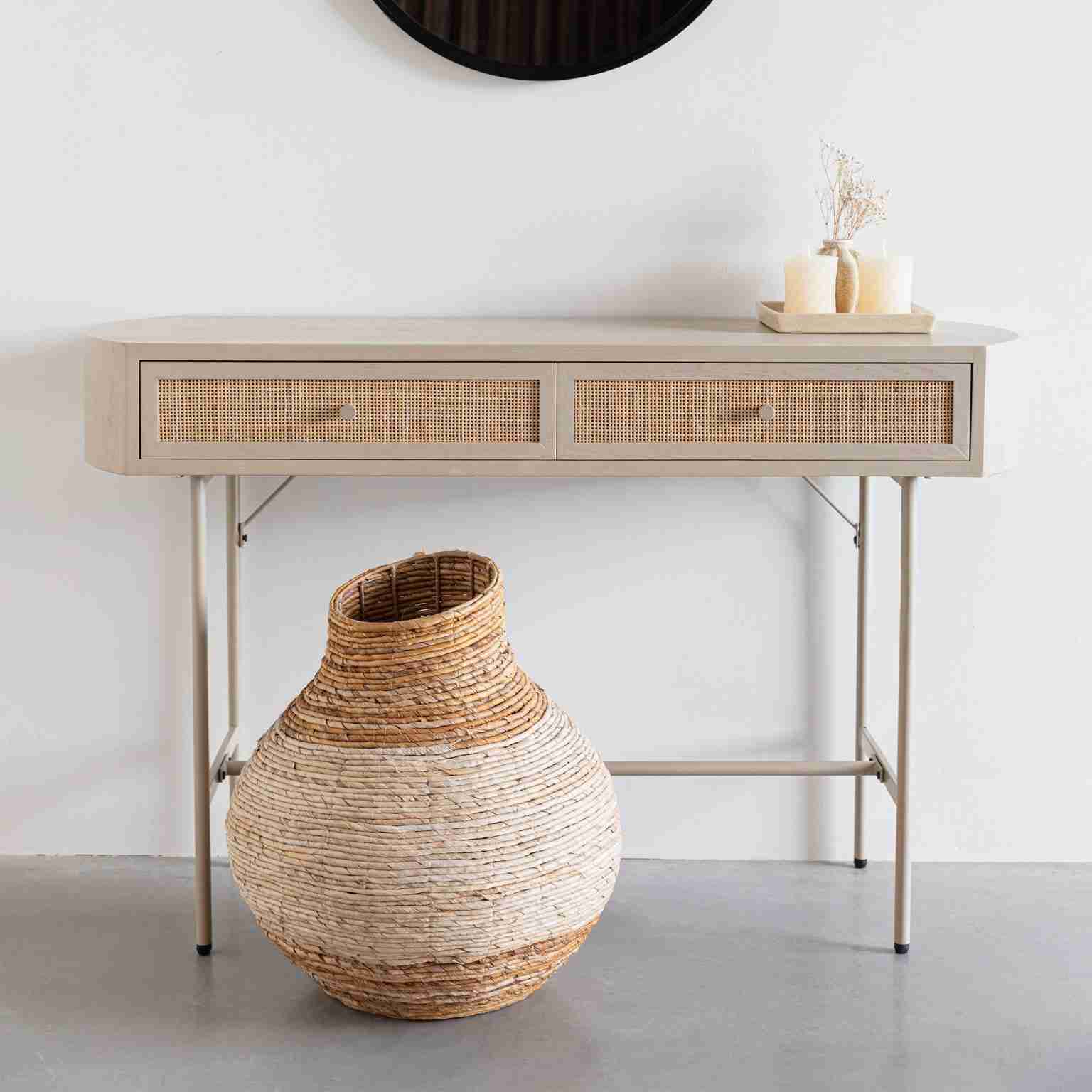 ZILT Sidetable Meja Rattan, 120cm - Beige