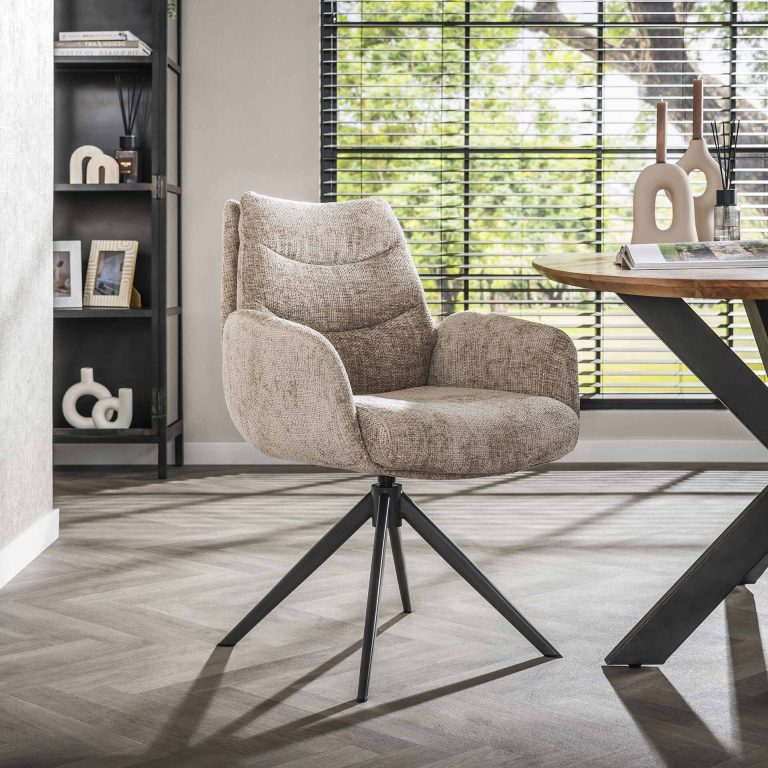 LifestyleFurn Draaibare Eetkamerstoel Kristee Chenille - Zand