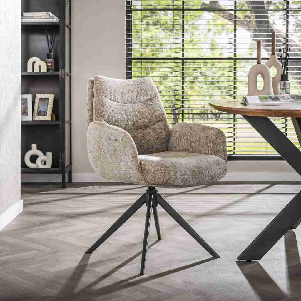 LifestyleFurn Draaibare Eetkamerstoel Kristee Chenille - Zand