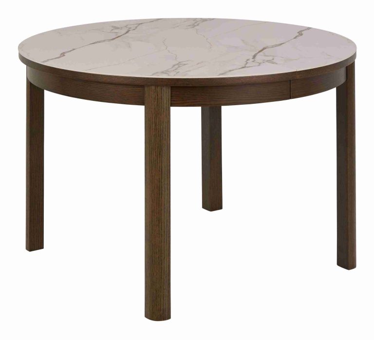 Bendt Ronde Uitschuifbare Eettafel Jawana Marmerlook en eikenfineer, 120cm - Beige