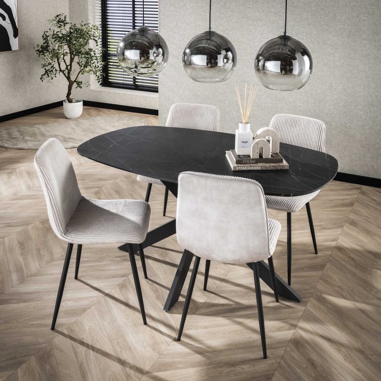 LifestyleFurn Deens Ovale Eettafel Majid Keramieklook, 150 x 90cm - 3D zwart bruin - Ovaal