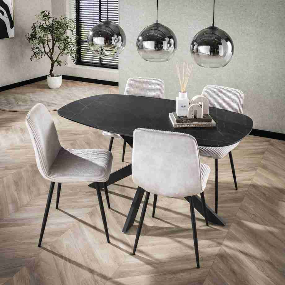 LifestyleFurn Deens Ovale Eettafel Majid Keramieklook, 150 x 90cm - 3D zwart bruin - Ovaal