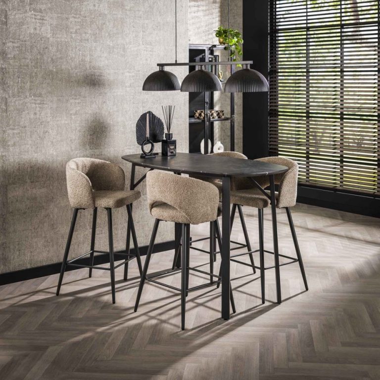 LifestyleFurn Deens Ovale Bartafel Debora Keramiek look, 140 x 75cm - 3D zwart bruin - Ovaal