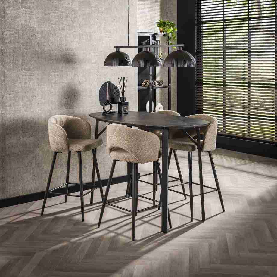 LifestyleFurn Deens Ovale Bartafel Debora Keramiek look, 140 x 75cm - 3D zwart bruin - Ovaal