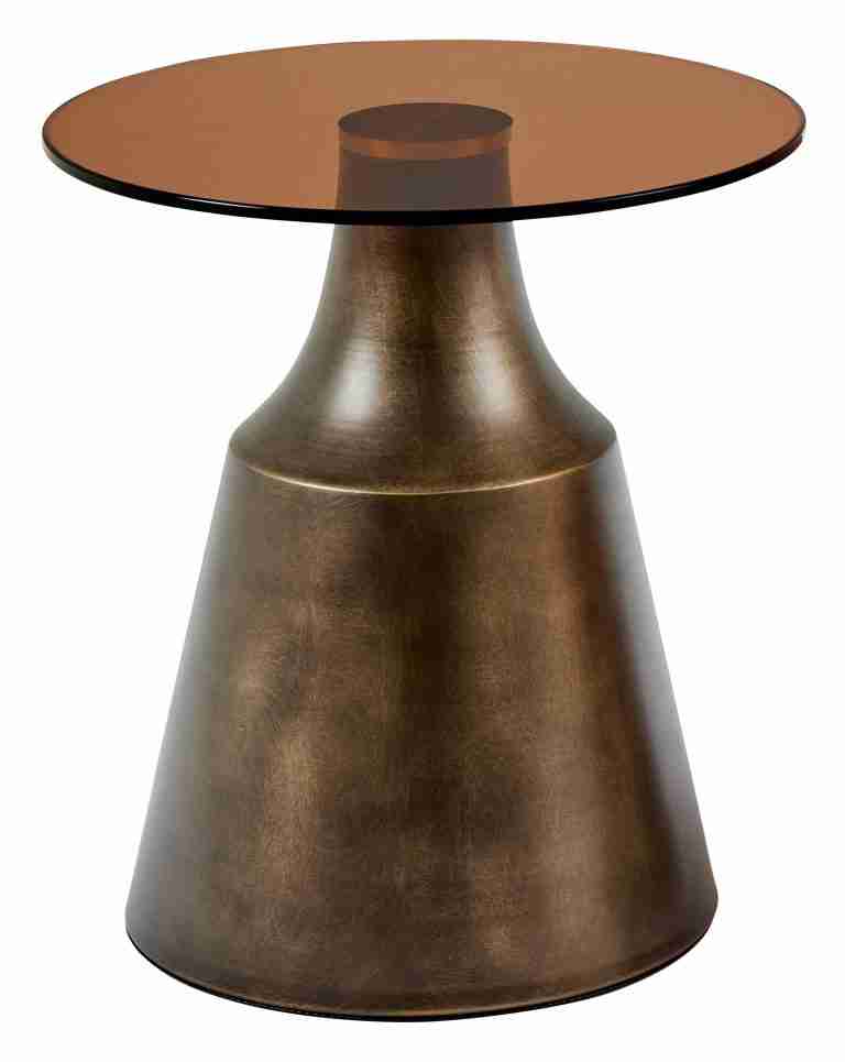 Bendt Ronde Bijzettafel Tameeka Glas en brons staal, 45cm - Bruin