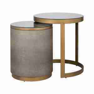 Richmond Bijzettafel Bloomville Lederlook en glas, Set van 2 stuks - Goud - Rond