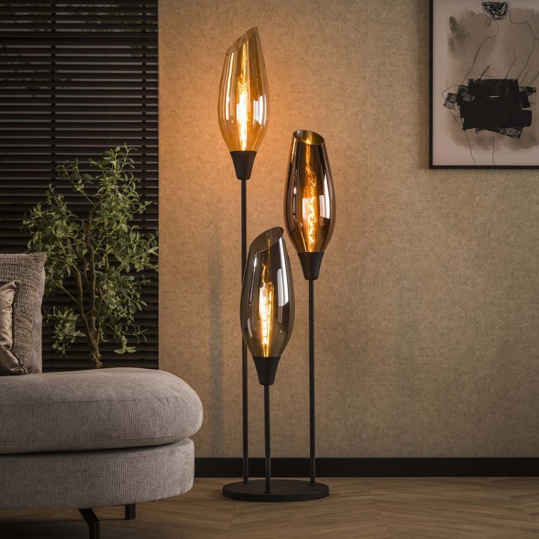 LifestyleFurn Vloerlamp Jenson Gemixt glas, 178cm hoog - Zwart