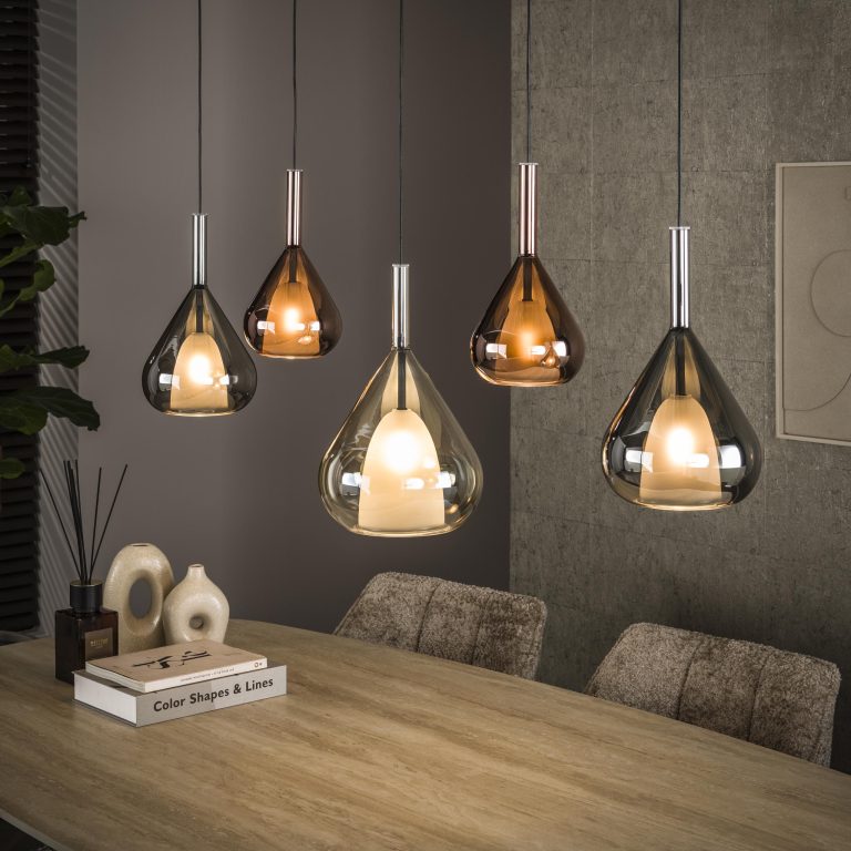 LifestyleFurn Hanglamp Artemio Glas, 5-lamps - Bruin