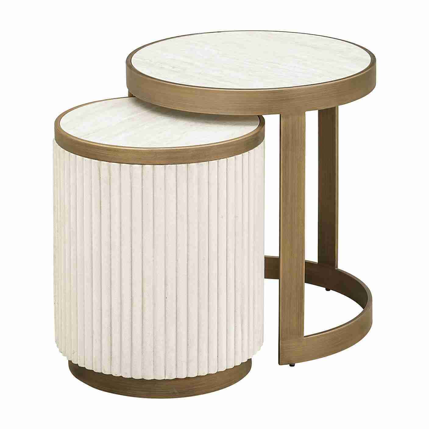 Richmond Ronde Bijzettafel Tivoli Stof en keramiek, Set van 2 stuks - Wit