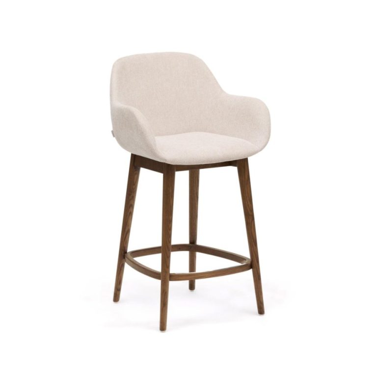 Kave Home Barkruk Konna Essenhout en stof - Beige/Bruin (zithoogte 66cm)