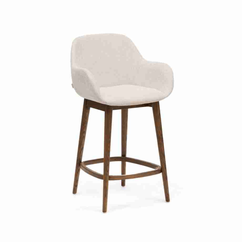 Kave Home Barkruk Konna Essenhout en stof - Beige/Bruin (zithoogte 66cm)