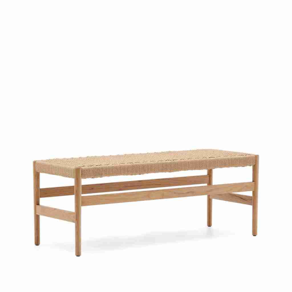 Kave Home Eetkamerbank Zaide Naturel eikenhout en touw, 120cm
