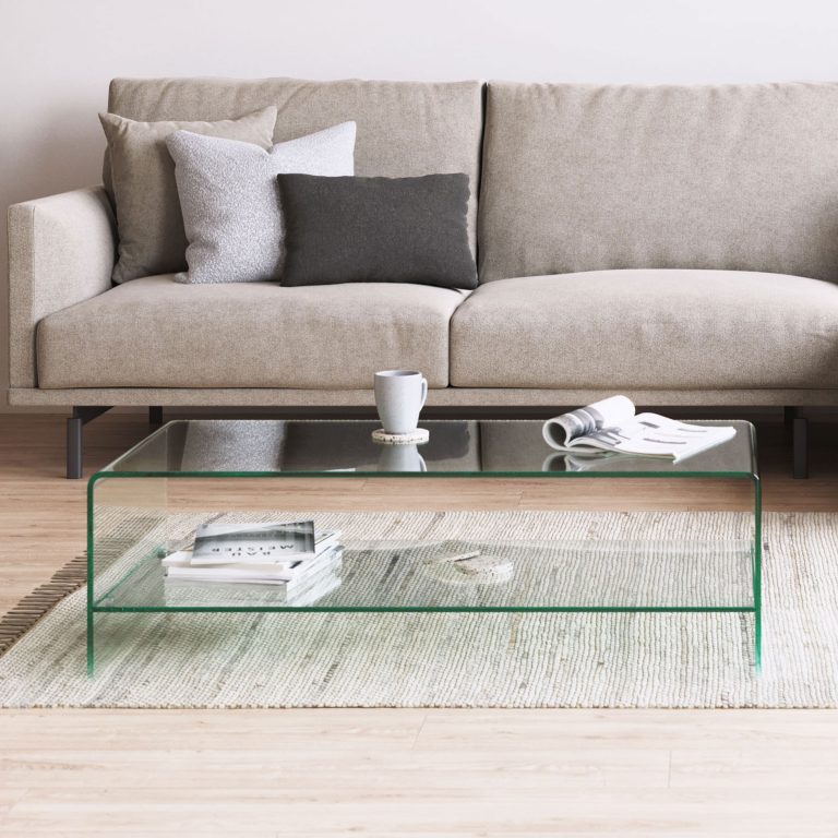 Kave Home Glazen Salontafel Burano met onderplank, 110 x 55 cm - Transparant