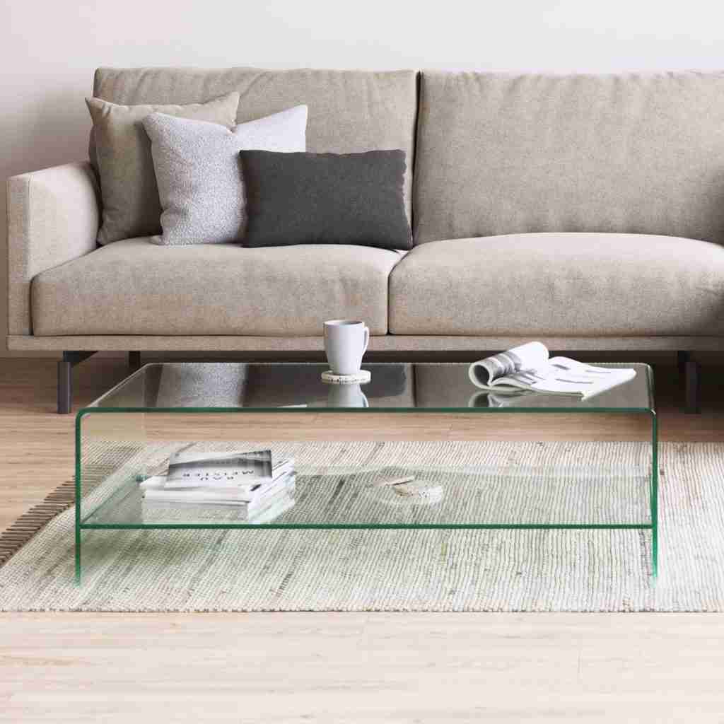 Kave Home Glazen Salontafel Burano met onderplank, 110 x 55 cm - Transparant