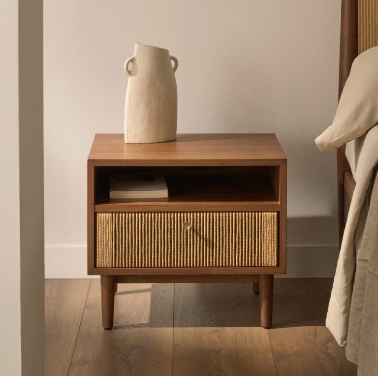 Kave Home Nachtkastje Elan Notenhout, Met 1 lade - Bruin,Hout,Naturel