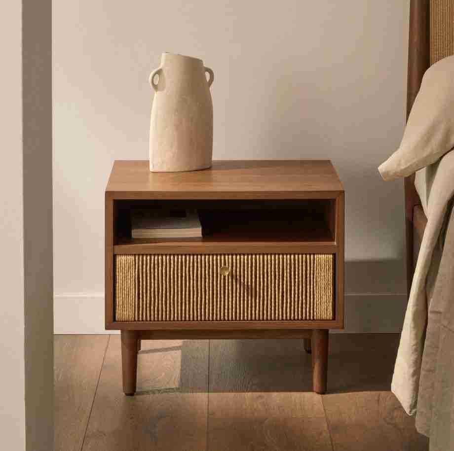 Kave Home Nachtkastje Elan Notenhout, Met 1 lade - Bruin,Hout,Naturel