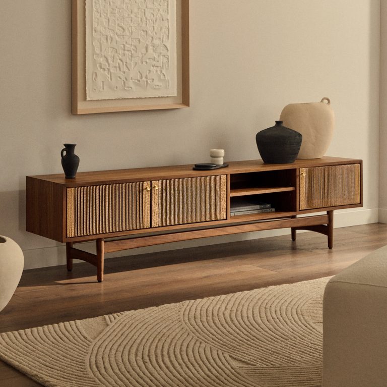Kave Home TV-meubel Elan Notenhout, 200cm - Bruin - Japandi
