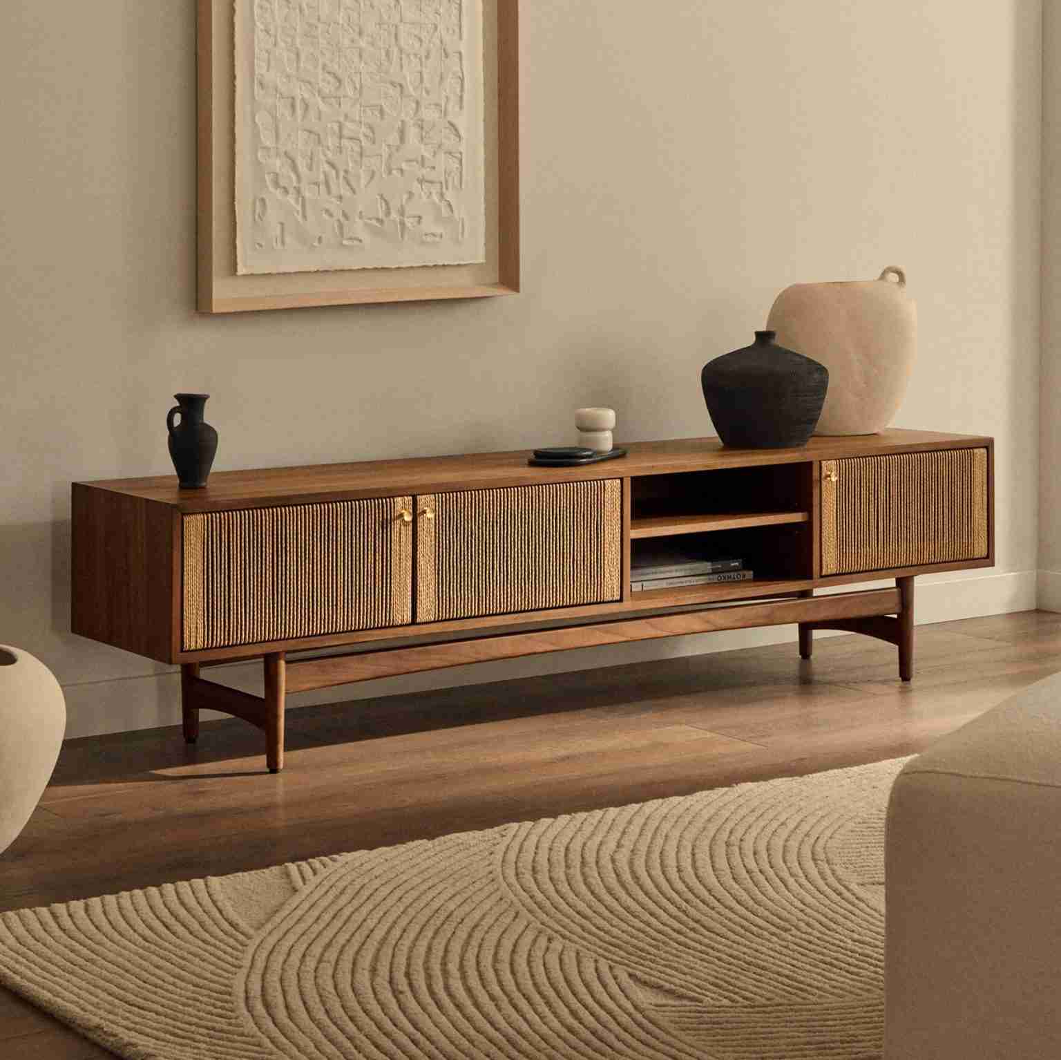 Kave Home TV-meubel Elan Notenhout, 200cm - Bruin - Japandi