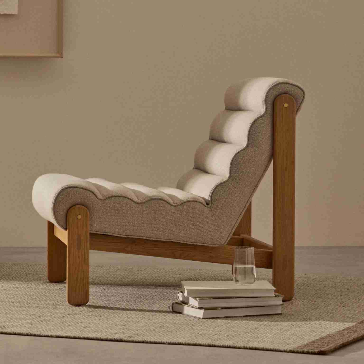 Kave Home Fauteuil Magira Structuurstof en eikenhout - Beige