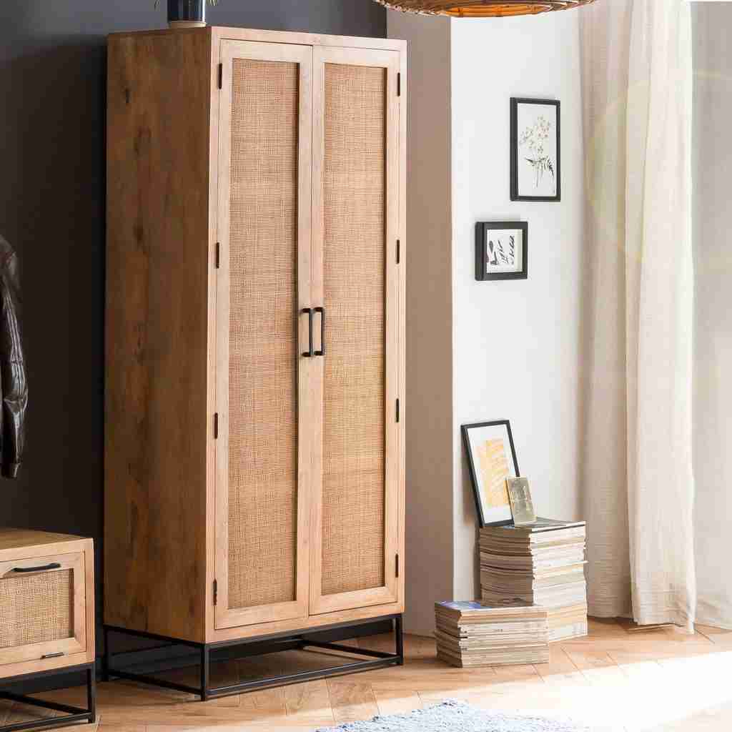 Artistiq Kledingkast Denice Mangohout en rotan, 180 x 80cm - Bruin,Hout