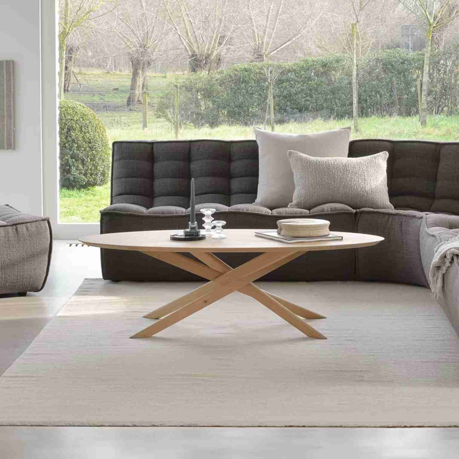 Ethnicraft Ovale Salontafel Mikado Geolied Eikenhout, 143 x 67cm - Naturel - Ovaal