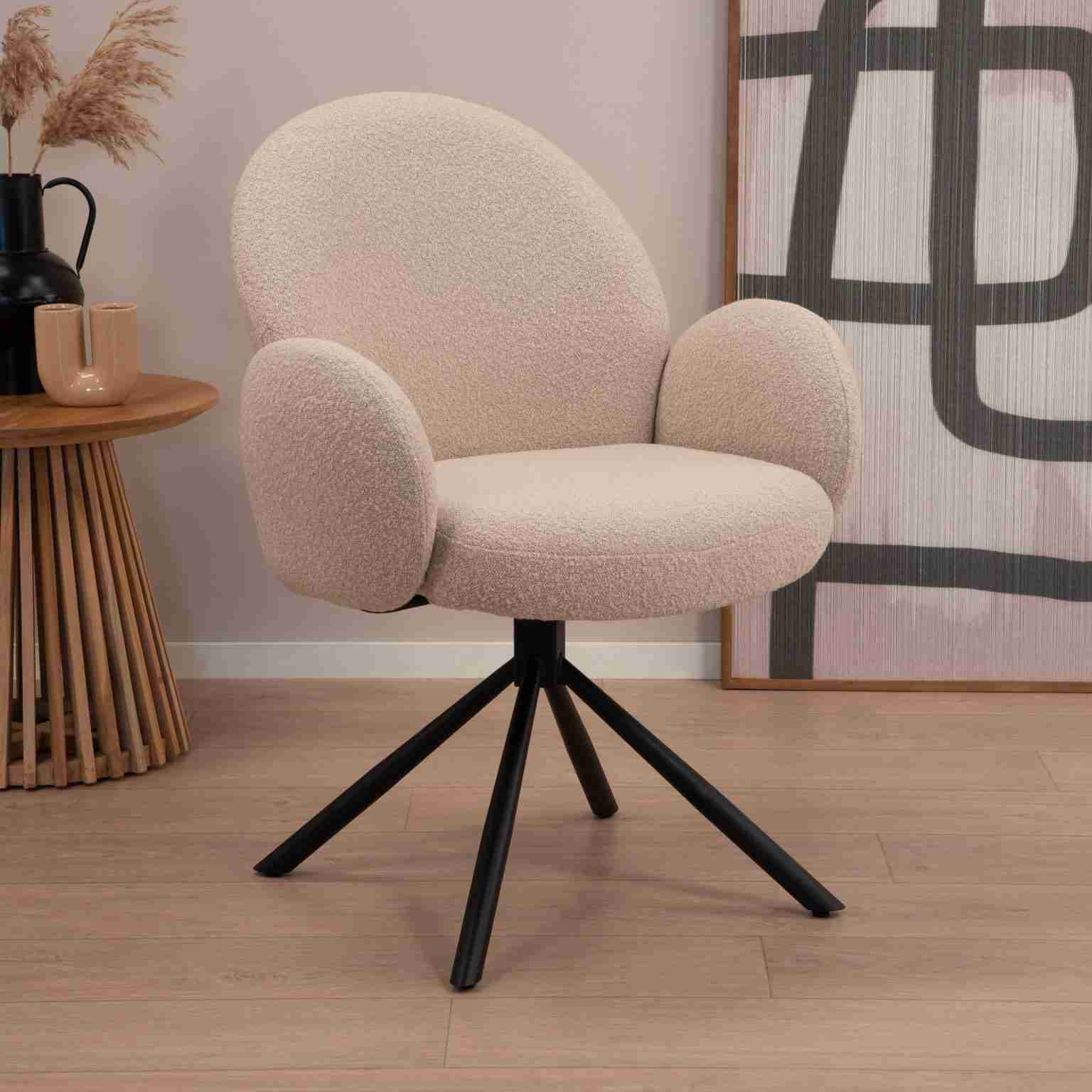 Tower Living Draaibare Eetkamerstoel Imola Bouclé - Beige