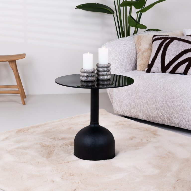 Sohome Ronde Bijzettafel Indira Glas en staal, 55cm - Zwart