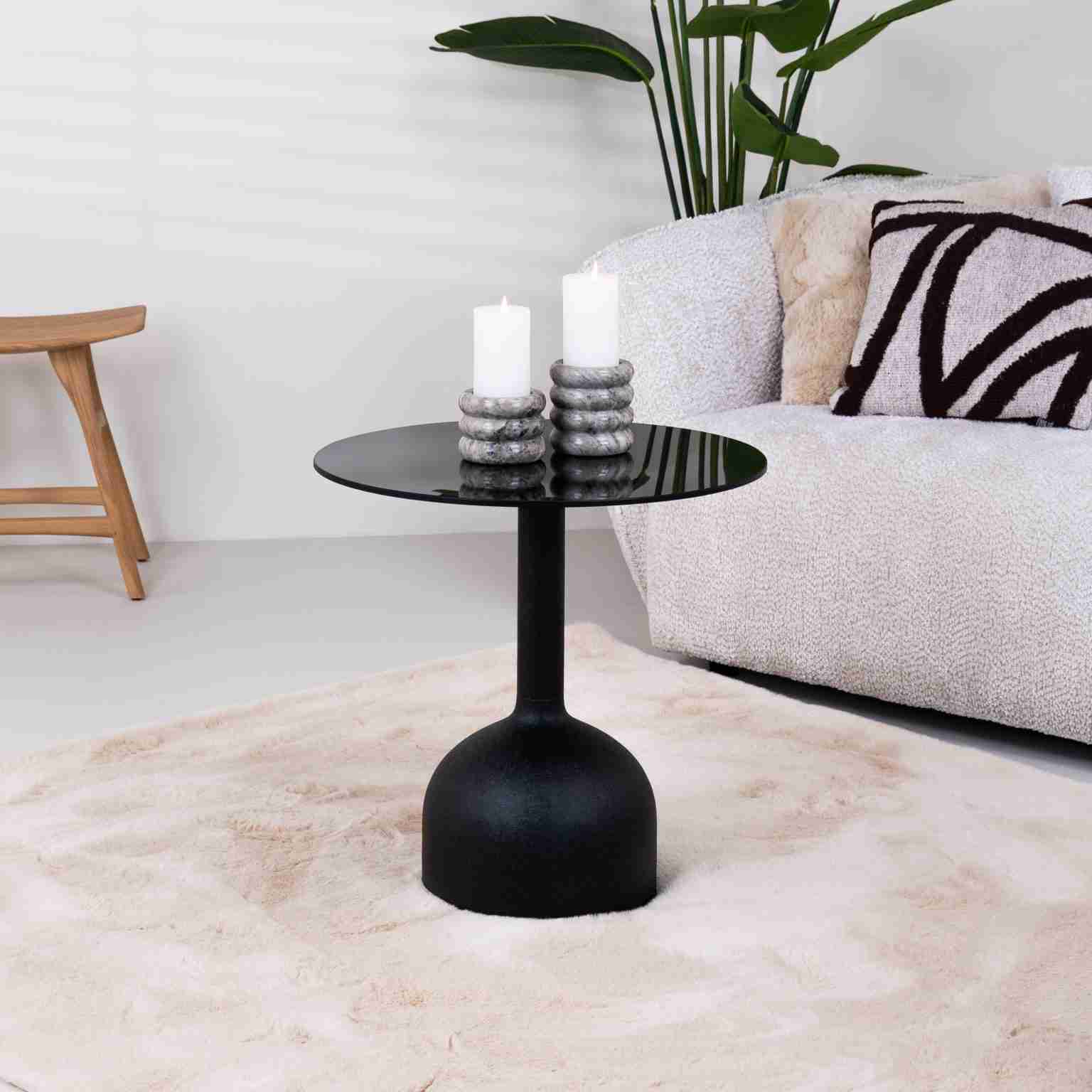 Sohome Ronde Bijzettafel Indira Glas en staal, 55cm - Zwart