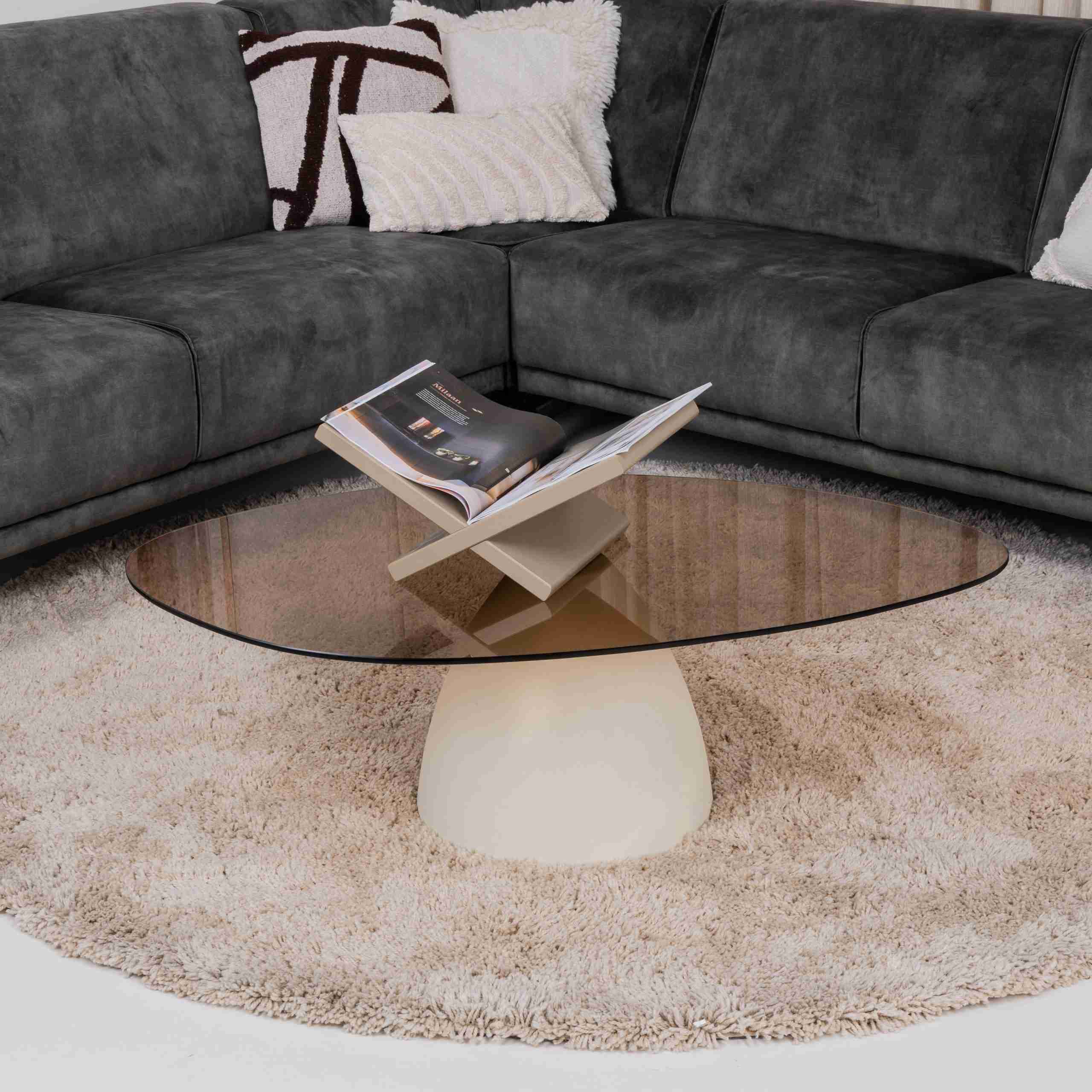 Sohome Organische Salontafel Jacky Glas en betonlook, 110 x 65cm - Beige