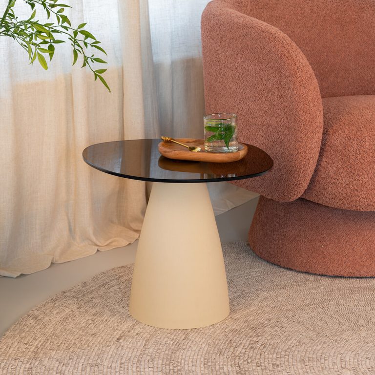 Sohome Organische Salontafel Jacky Glas en betonlook, 50 x 43cm - Beige