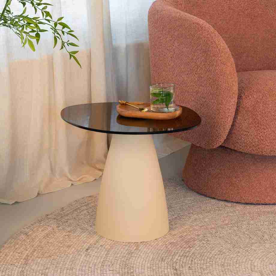 Sohome Organische Salontafel Jacky Glas en betonlook, 50 x 43cm - Beige