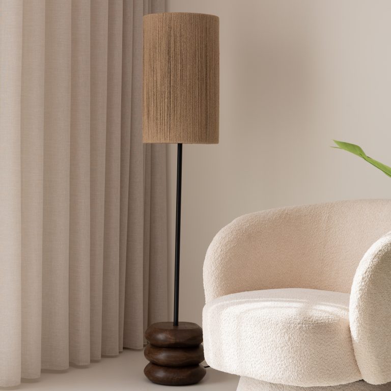 Kave Home Vloerlamp Kor Acaciahout en jute, 147cm - Bruin - Japandi
