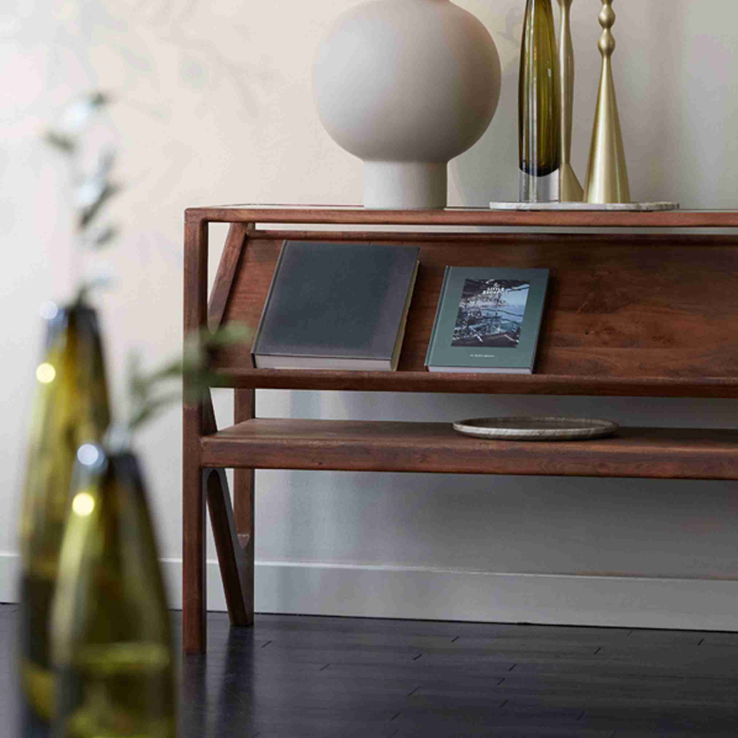 Light & Living Sidetable Yuki Acaciahout en glas, 119cm - Bruin