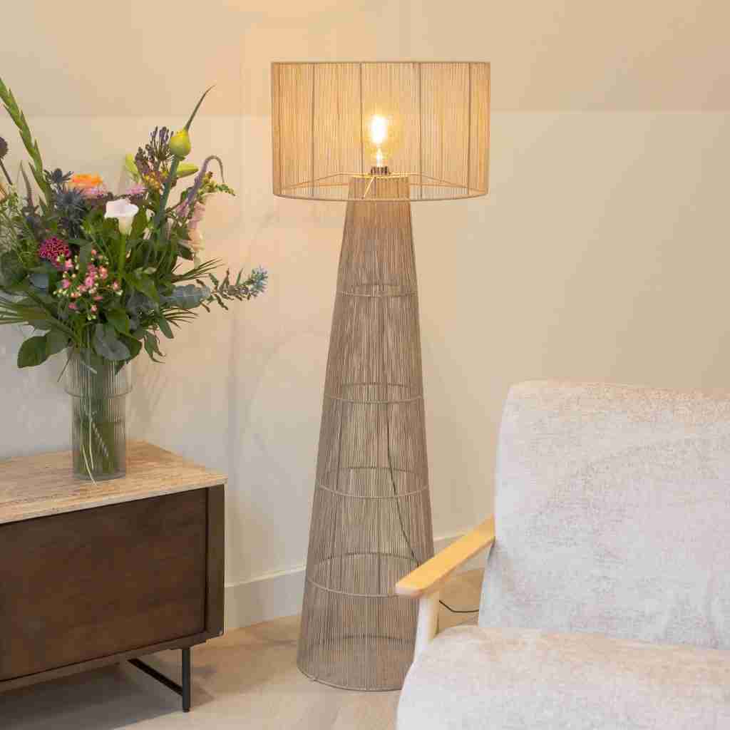 By-Boo Vloerlamp Oshu Jute, 146cm hoog - Beige - Japandi