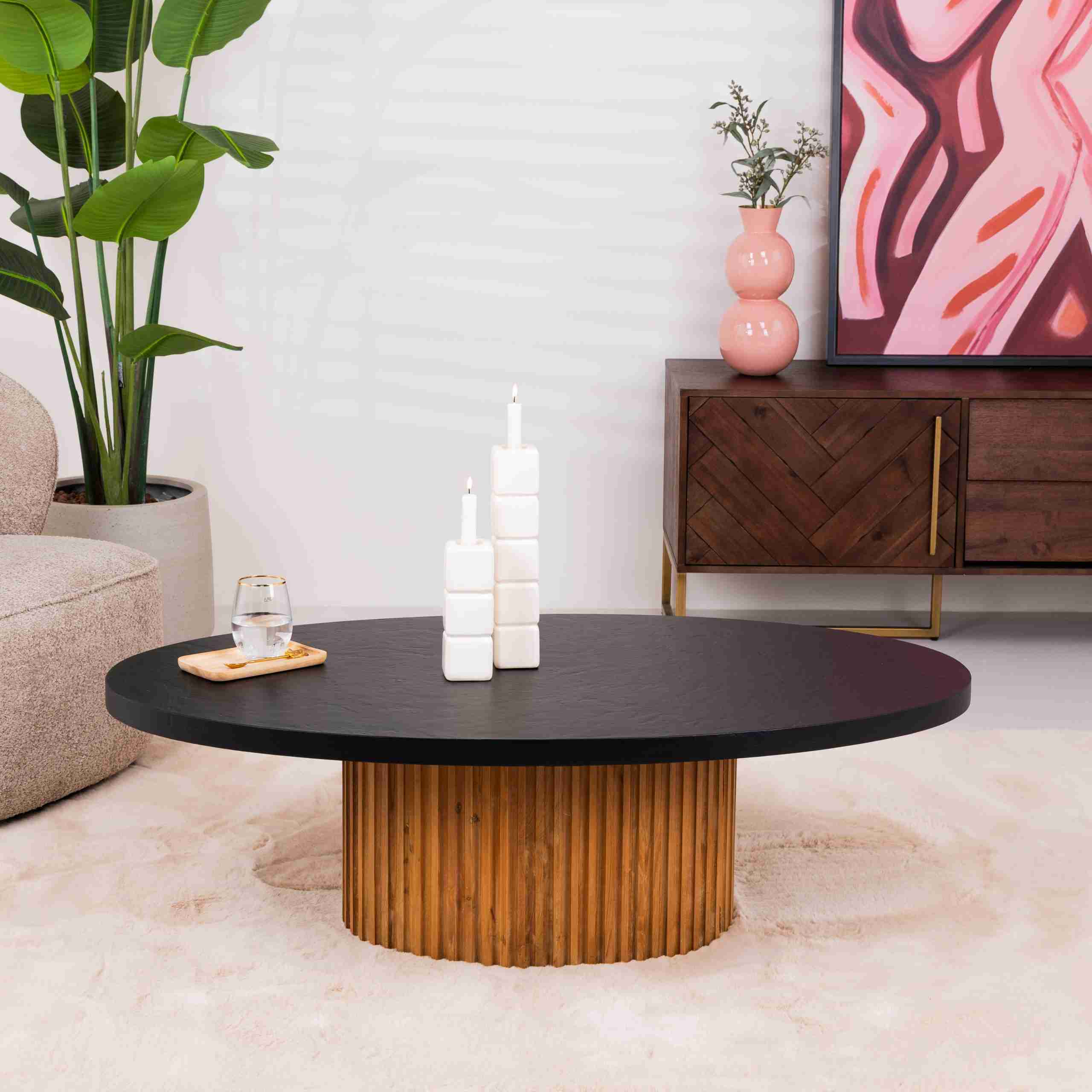 Tower Living Ovale Salontafel Palazzo Teakhout en mineraal stucwerk, 130 x 75cm - Bruin - Ovaal